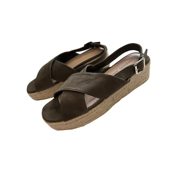 London Rag Green Espadrilles Sandals NEW Leather Crossover Straps Slingback 8 - Picture 2 of 10